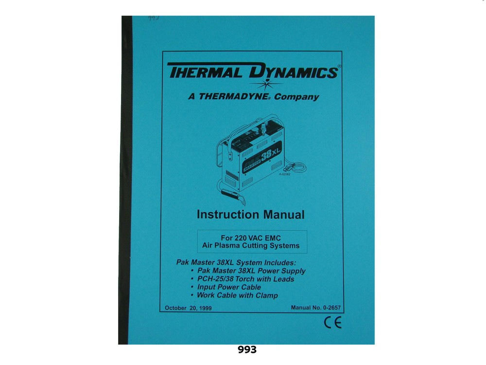 Thermal Dynamics PakMaster 38 XL Plasma Cutter 220V EMC Instruction #993