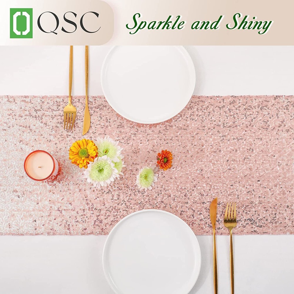 Rose Gold Table Runners 10 Pcs Table Decorations for Party Tablecloth Sequin ...