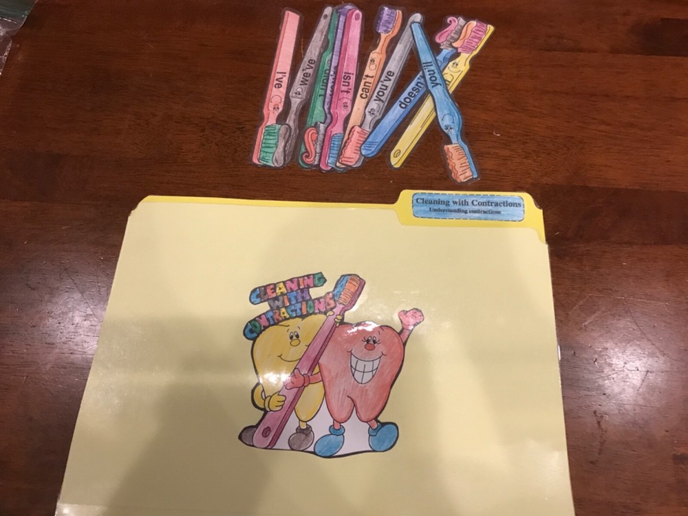 Cleaning with Contractions! 1st grade language arts file folder game