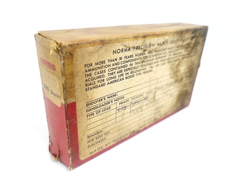 Vintage Norma .220 Swift Empty rifle ammo Box