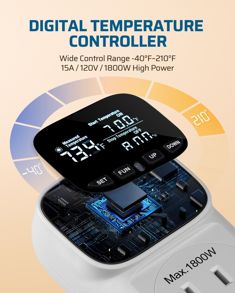 DEWENWILS Digital Temperature Controller, Thermostat Outlet Plug,Cyclic Timing