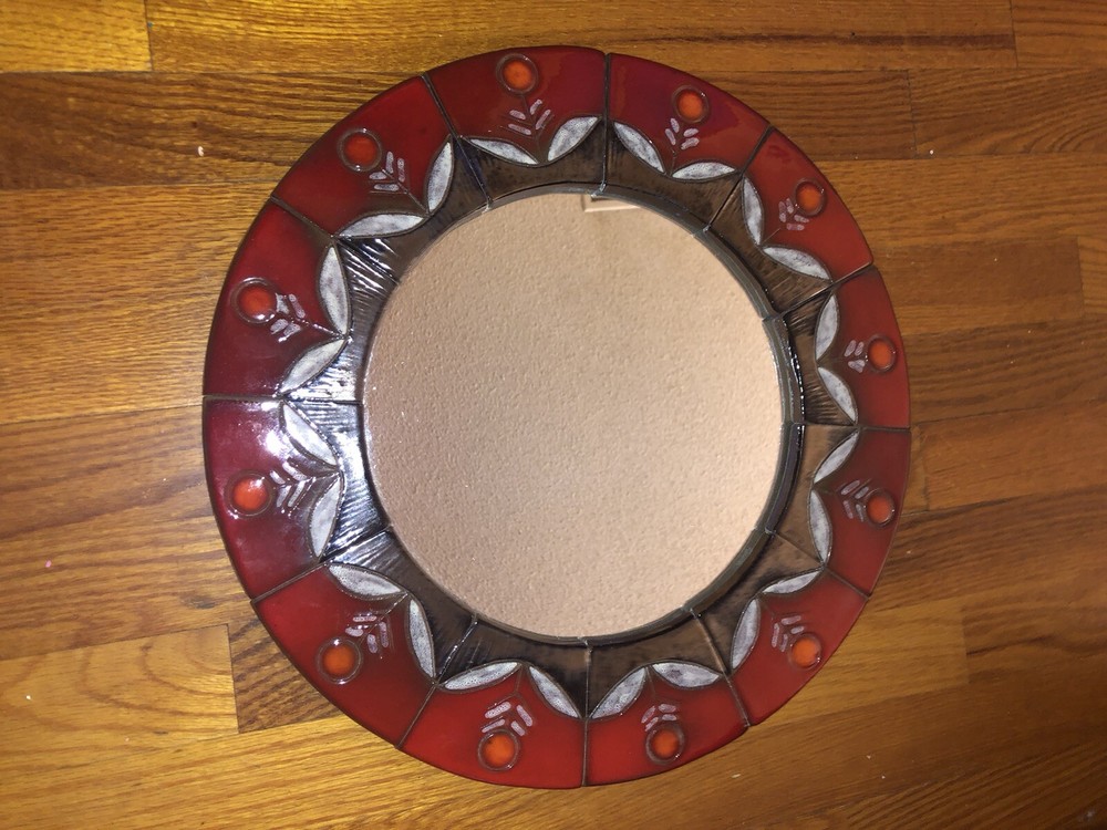 Mid Century Modern Circular Ceramic Tile Mirror By Oswald Tieberghien