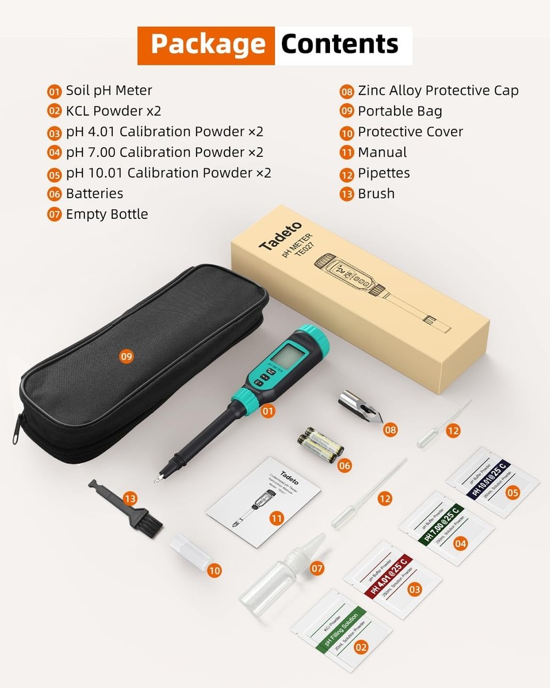 Professional Digital pH Meter & Soil Kit - Backlit LCD with Calibration
