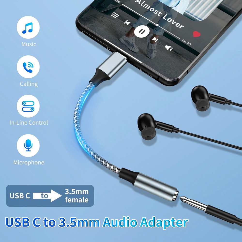 Usb C To 3.5mm Aux C Adapte(2 Pack), C Adapter Type C Gray