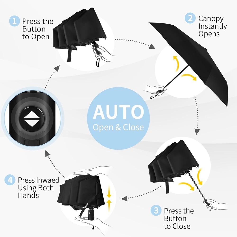 Windproof Automatic Umbrellas Portable & Compact Strong UV for Protection