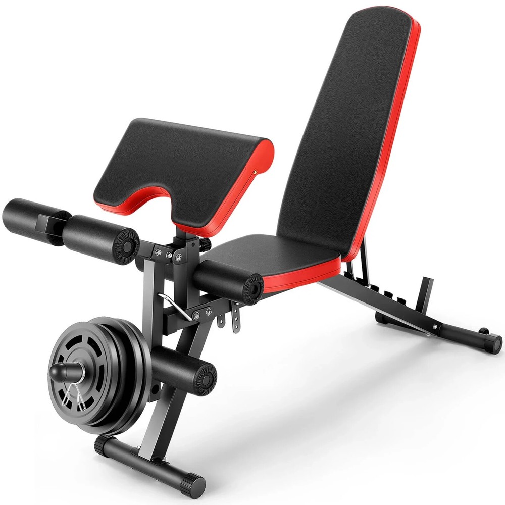 Adjustable Foldable Exercise Weight Bench Workout Bench w/Leg Extension and Curl