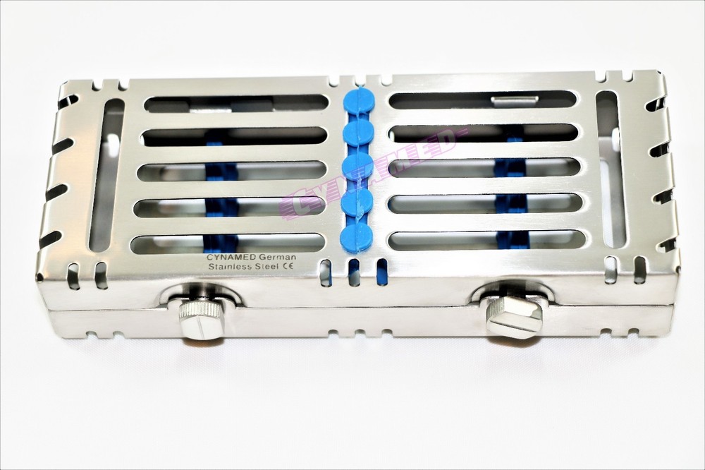 GERMAN DOUBLE BUTTON DETACHABLE STERILIZATION CASSETTE FOR 5 INSTRUMENTS BLUE