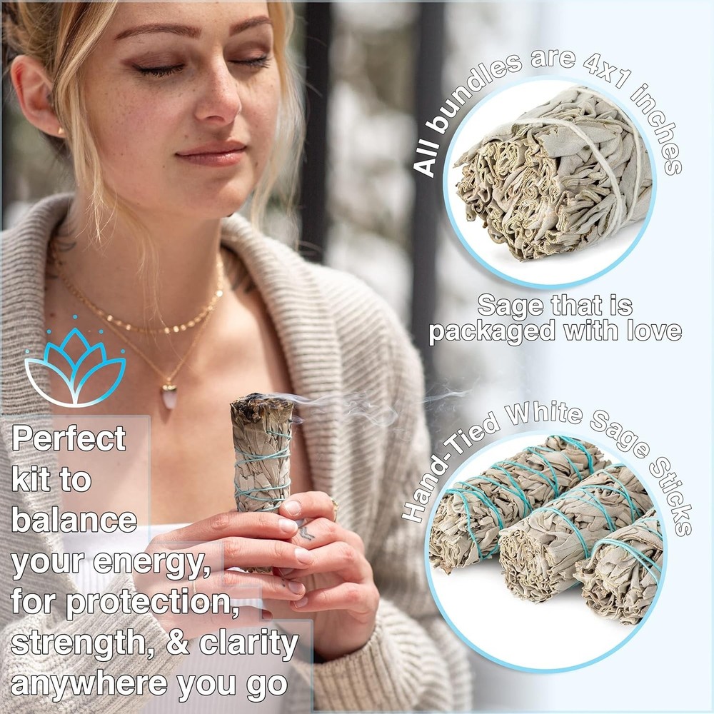 White Sage Smudge Sticks 4" Long - Burning Sage Bundle for Cleansing House -