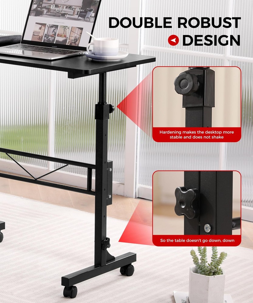 Standing Desk Adjustable Height, Mobile Stand Up Desks with Wheels Small Comp...