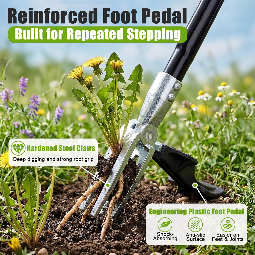 Heavy-Duty 4-Claw Weed Puller Tool with Adjustable Long Handle