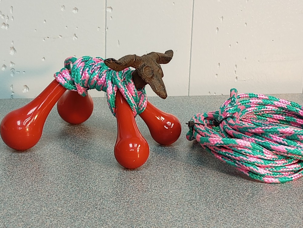 MICRO Mini Rustic Cast Longhorn Roping Dummy w/ Hot Pink Turquoise Braid