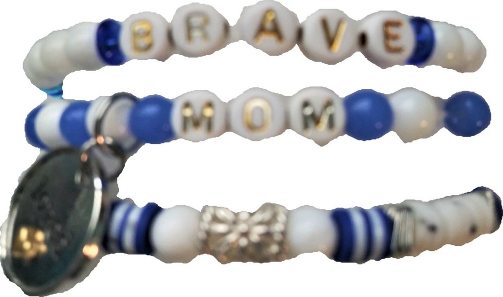 Brave Mom Stretchy Charm Bracelet Stack and Key Ring-Blue