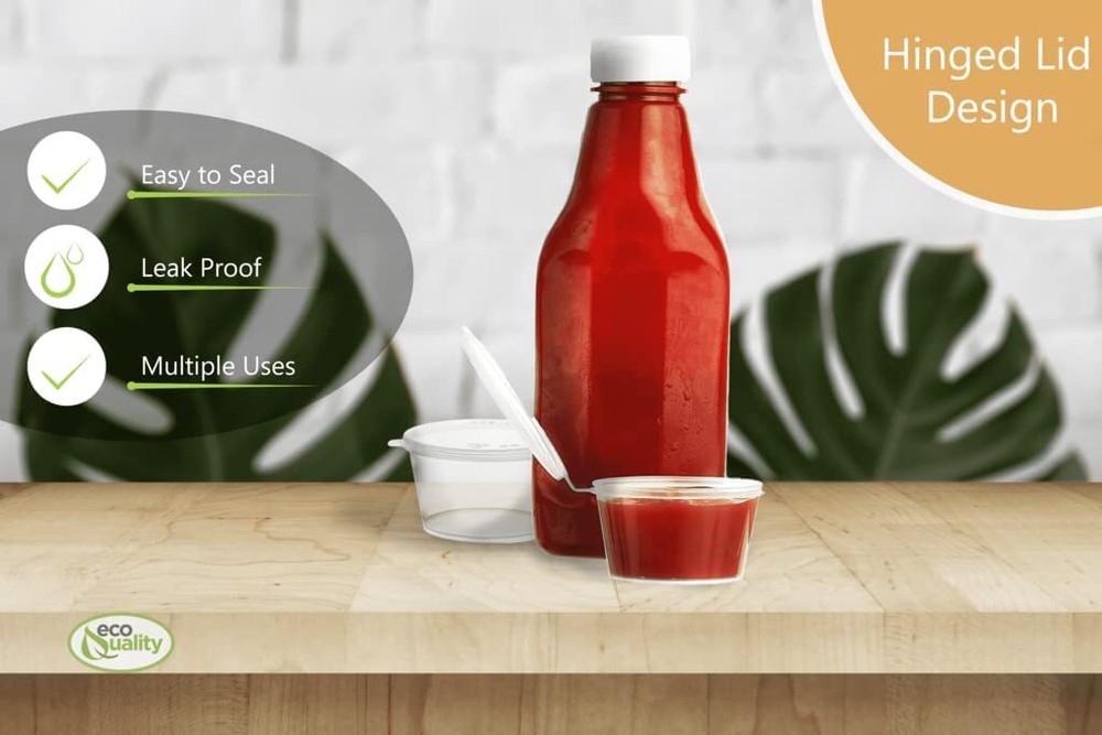 5.5oz Portion Cup Leak Proof Plastic Condiment Soufflé Container with Hinged Lid
