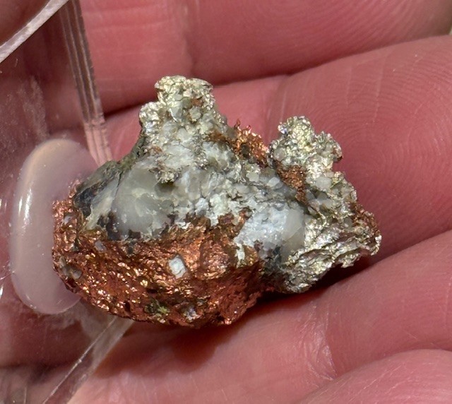 NICE THUMBNAIL SIZED COPPER-SILVER "HALF BREED", HOUGHTON MINE , MICHIGAN