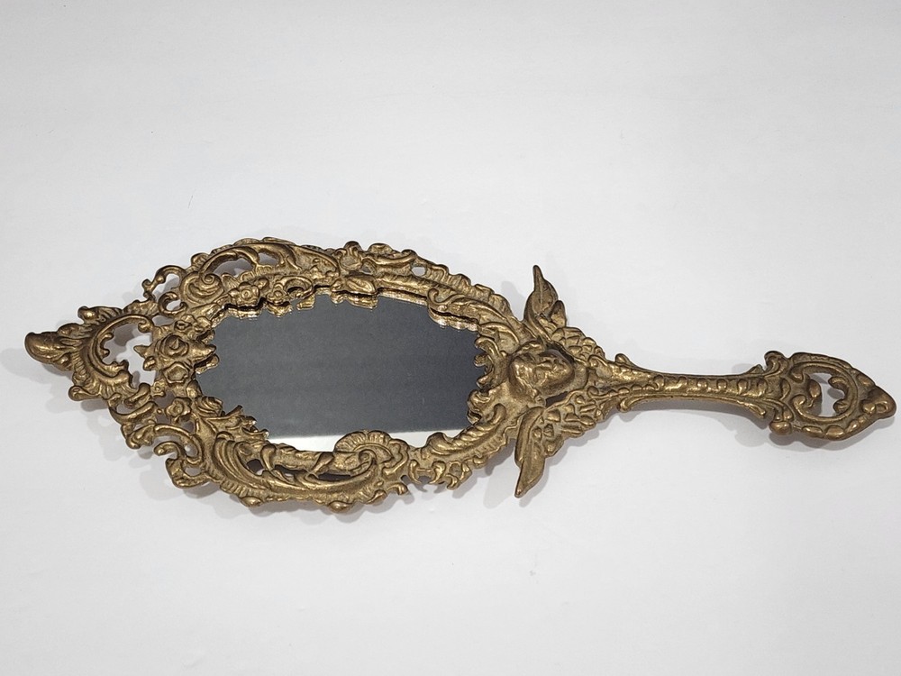 Vintage Victorian Style Hand Mirror With Cherub Base