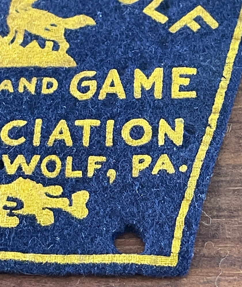 Old Mount Wolf Fish & Game Association Felt Patch Mount Wolf, PA Keystone Shaped