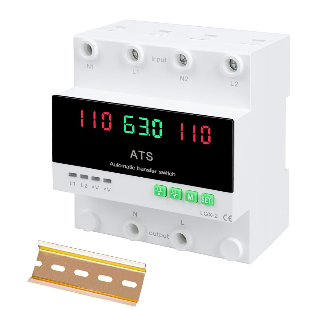 63A 110V Automatic/Manual Transfer Switch, L1 Priority Phase Selector, LED Di...