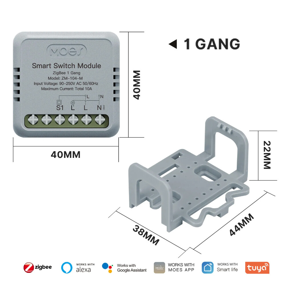 MOES ZigBee Mini Smart Light Switch Module 3-Way Alexa Google APP Remote Timer