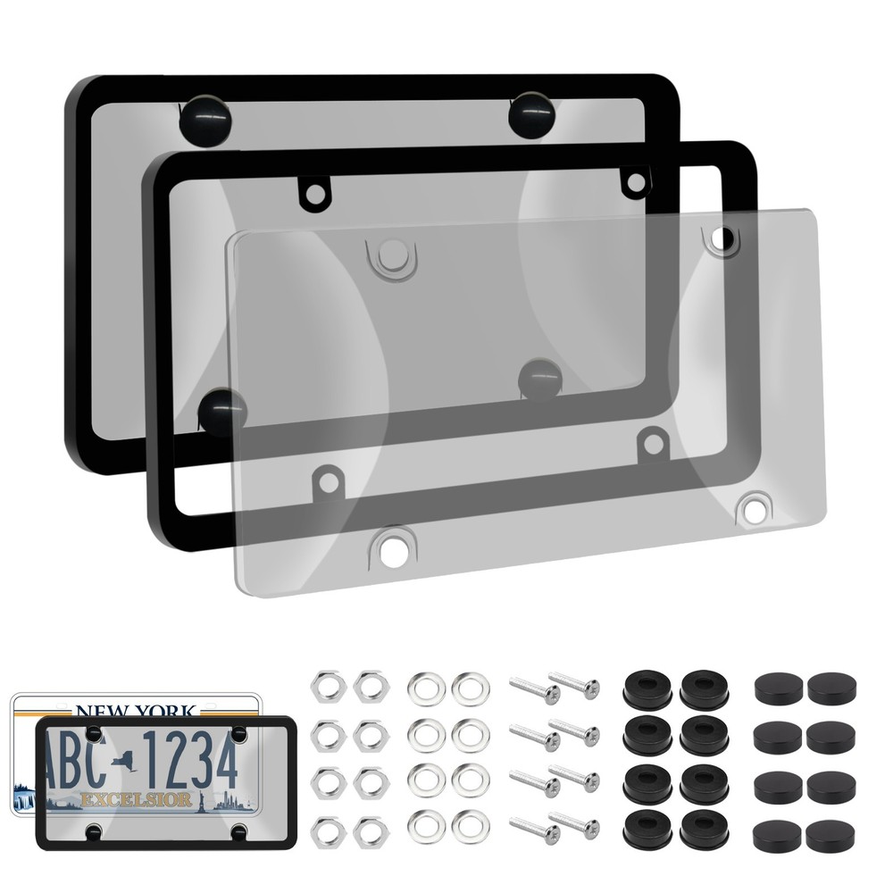 New 2X Unbreakable License Plate Covers+Frames Auto Tag Shield Protector Gray