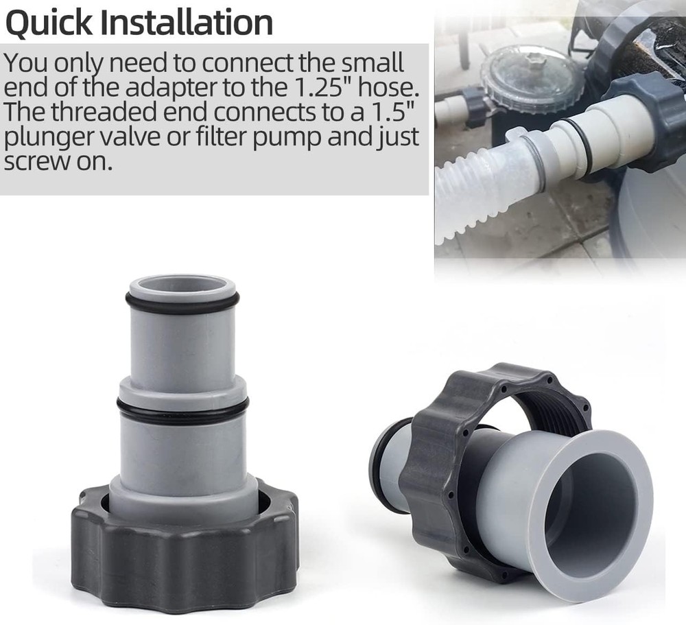 Pool Hose Adapter A with Collar for Intex Threaded Connection 1.25 Inch, Gray