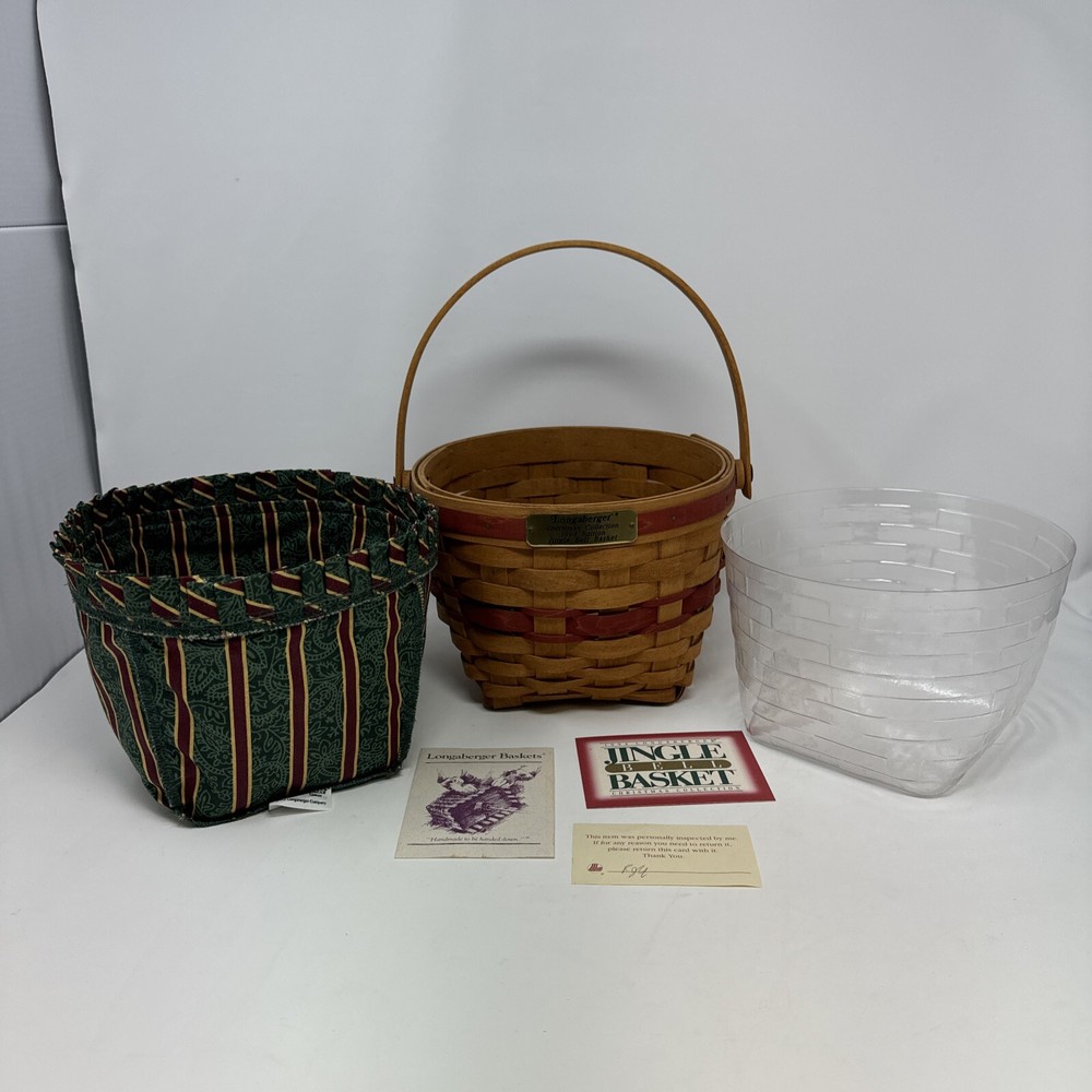 Longaberger 1994 Christmas Jingle Bell Basket Protector Liner Handle Paperwork