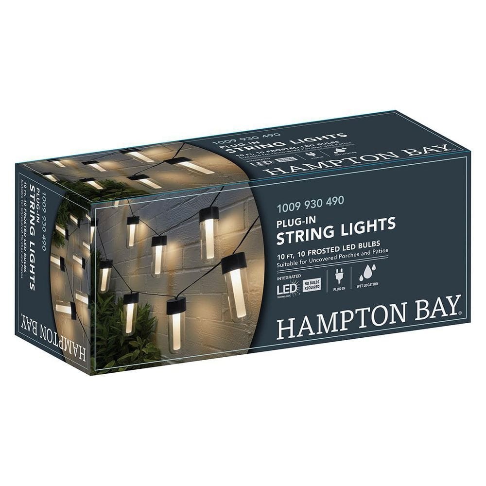Hampton Bay 10-Light 12 ft. Black Outdoor Plug-In Integrated LED String-Light