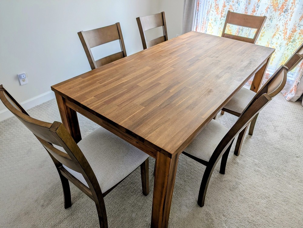 Acacia Solid Wood Dining Table with 6 Chairs - Excellent Condition