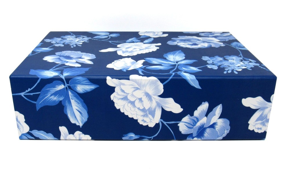 Punch Studio Rectangle Keepsake Flip Top Nesting Box Blue Roses 23641 Small