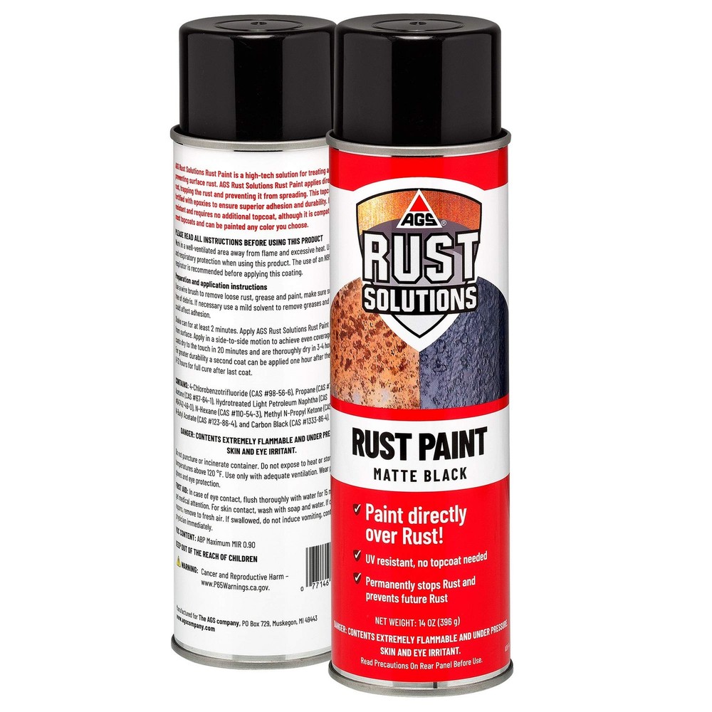 AGS RUST SOLUTIONS Rust Spray Paint, 14oz, Durable Matte 14 oz, Black