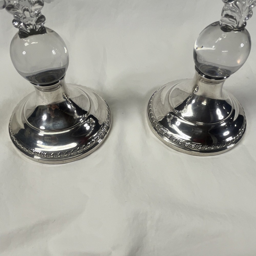 Reed & Barton Sterling Silver Glass Candlesticks Pair Post-1940