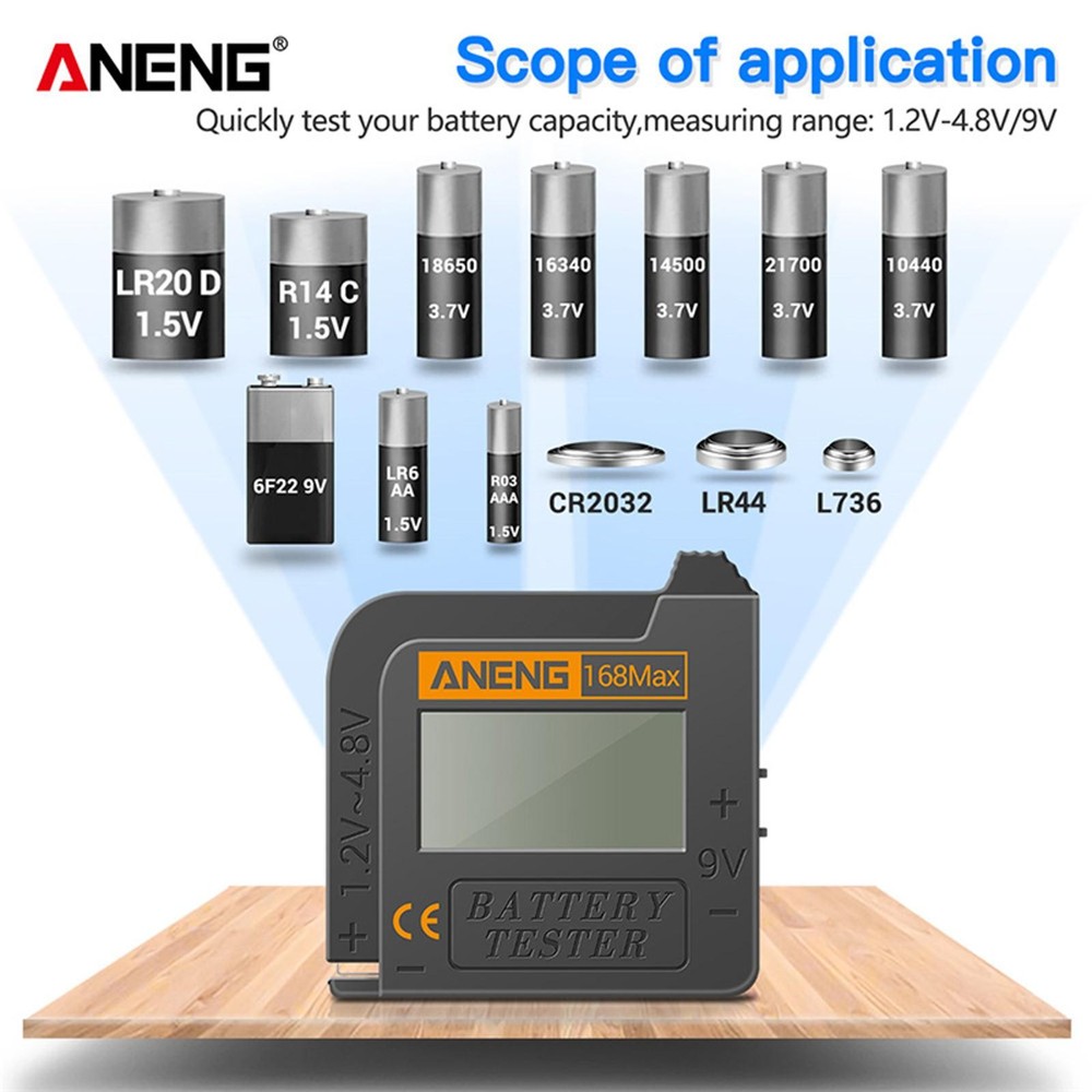 ANENG 168Max Digital Battery Capacity Checker Volt Checker For 9V AA AAA