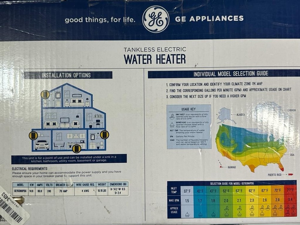 GE APPLIANCES 14.6 kW 240v Tankless Water Heater | Electric Water Heater with...