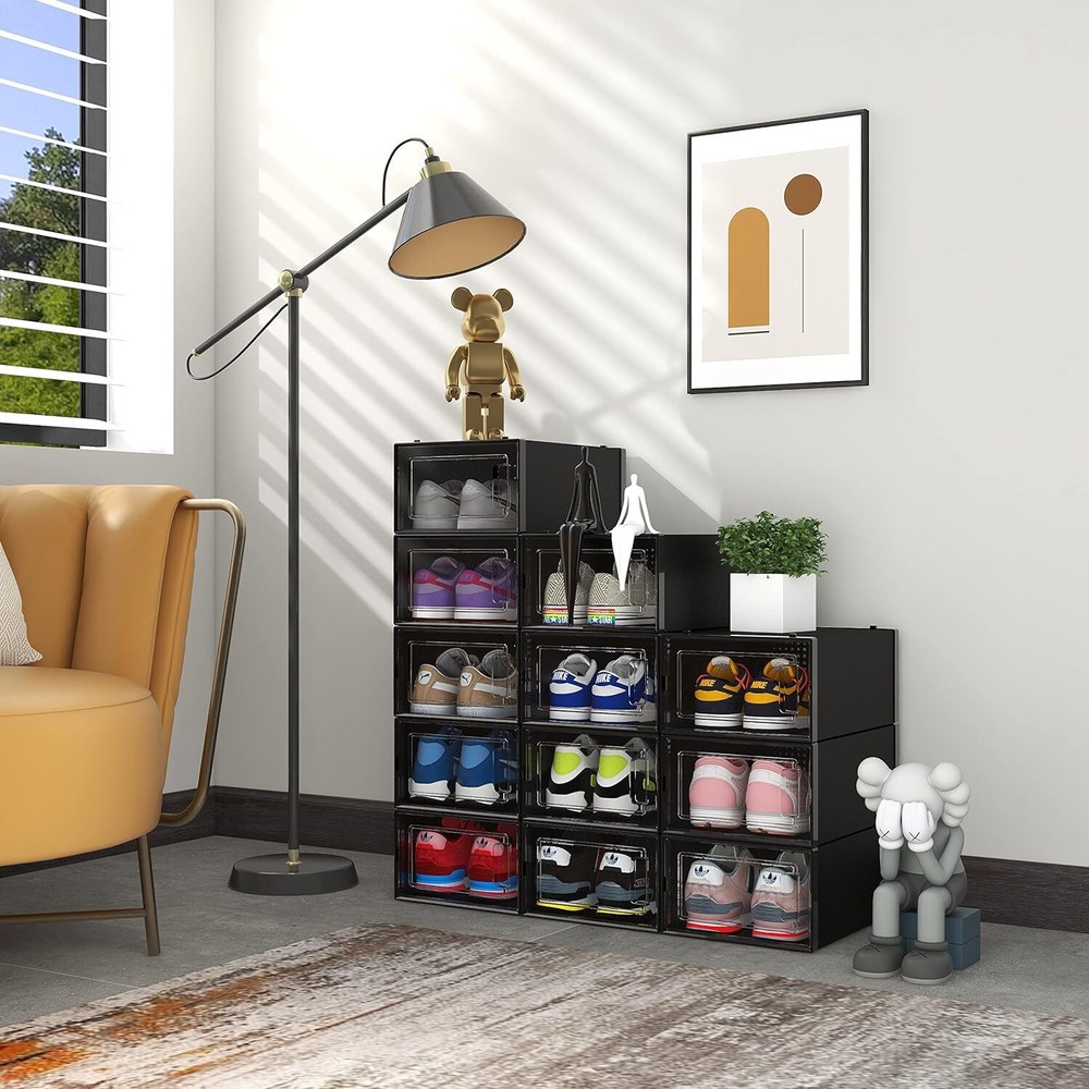 12 Pack Shoe Organizer Boxes Space Saving Shoe Holder Sneaker Display Case