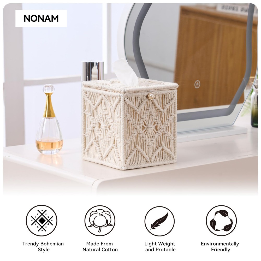 Tissue Box Cover Square Open-Bottom Tissue Box Holder Boho Decor Tissue Organ...