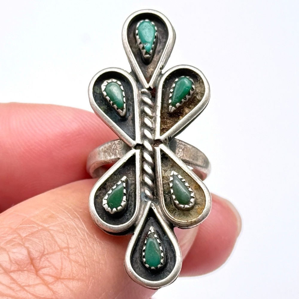 Vintage Zuni Native Turquoise Silver Ring Size 4