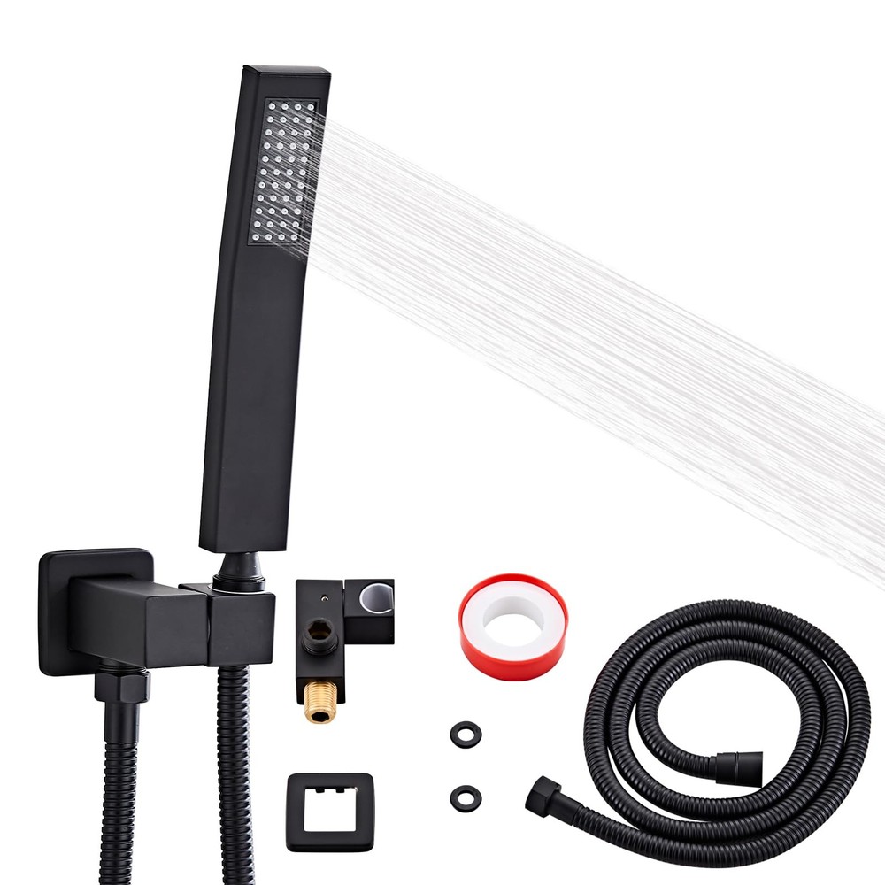 Bathroom Square Matte Black Solid Brass Hand Held Shower Head