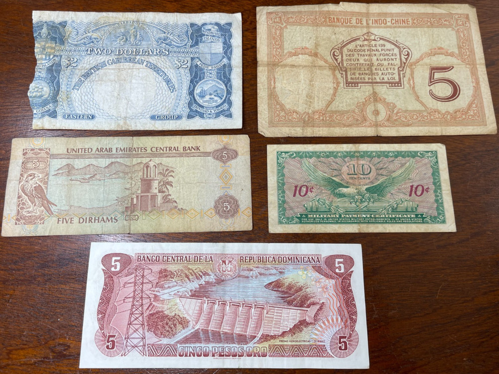 Early World Foreign Countries 5 Banknotes lot