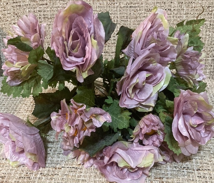 Large 12 Head Artificial Roses, Daisy, and Hydrangea mixed Bush