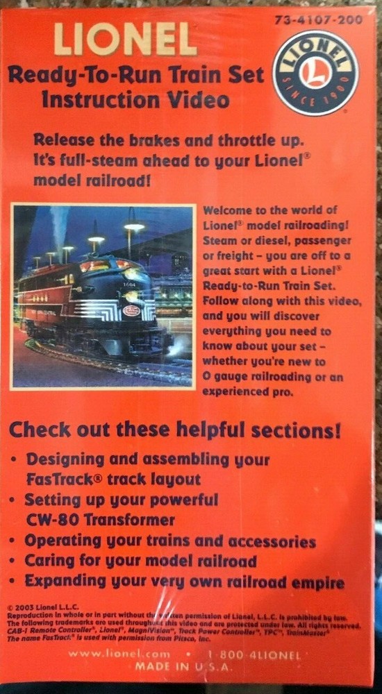 Lionel Ready to Run Train Set Instruction Video Sealed