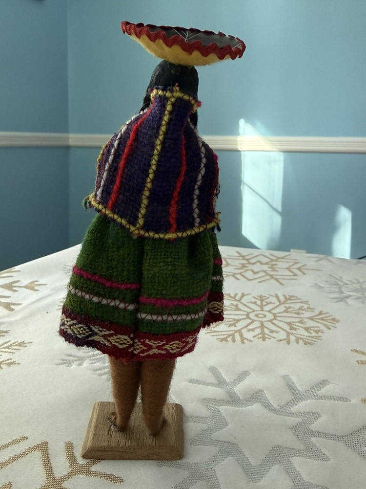Vintage Peruvian Folk Art Doll, Handmade 8” Tall