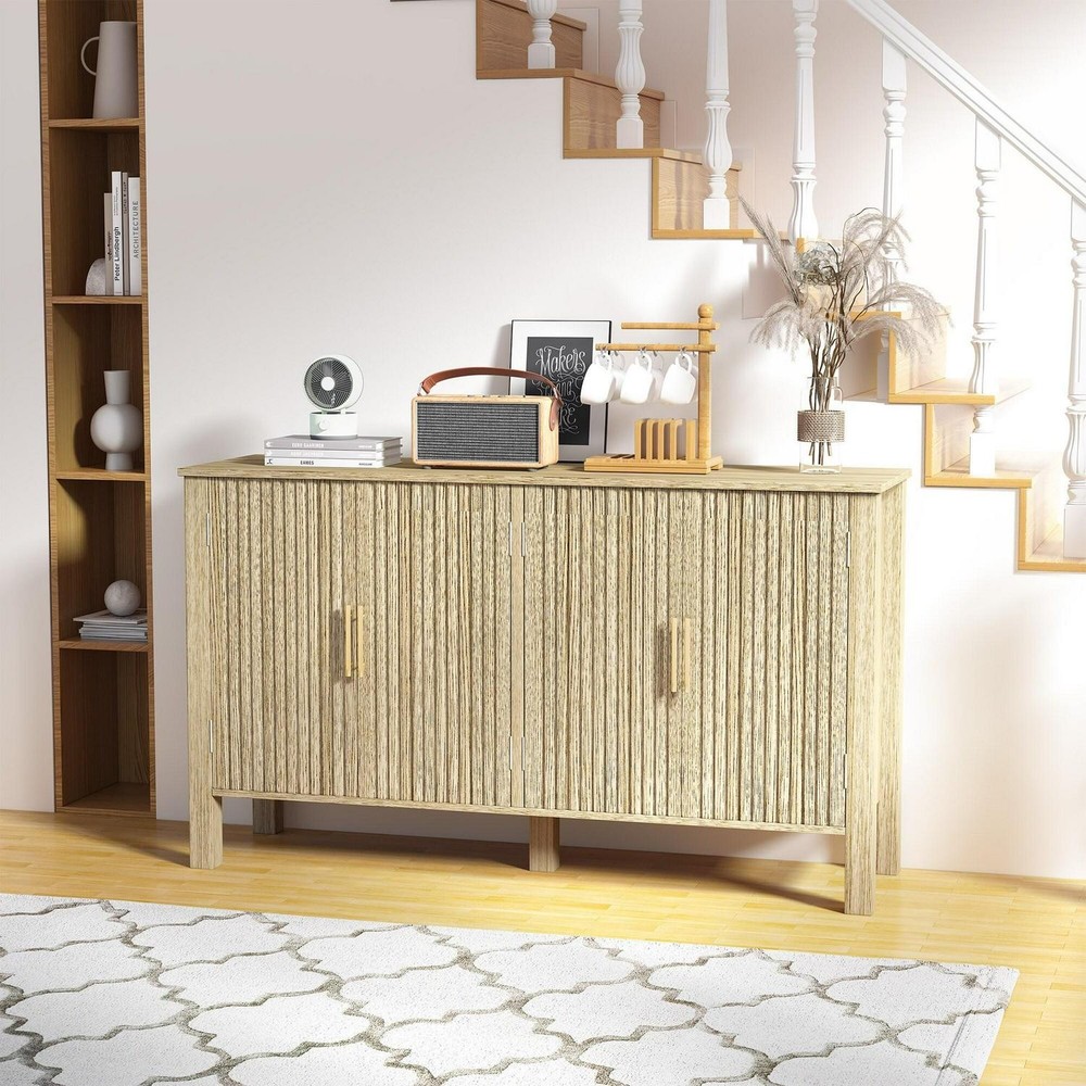 EROMMY Modern Fluted Sideboard Buffet Cabinet, Solid Wood Console Table With For