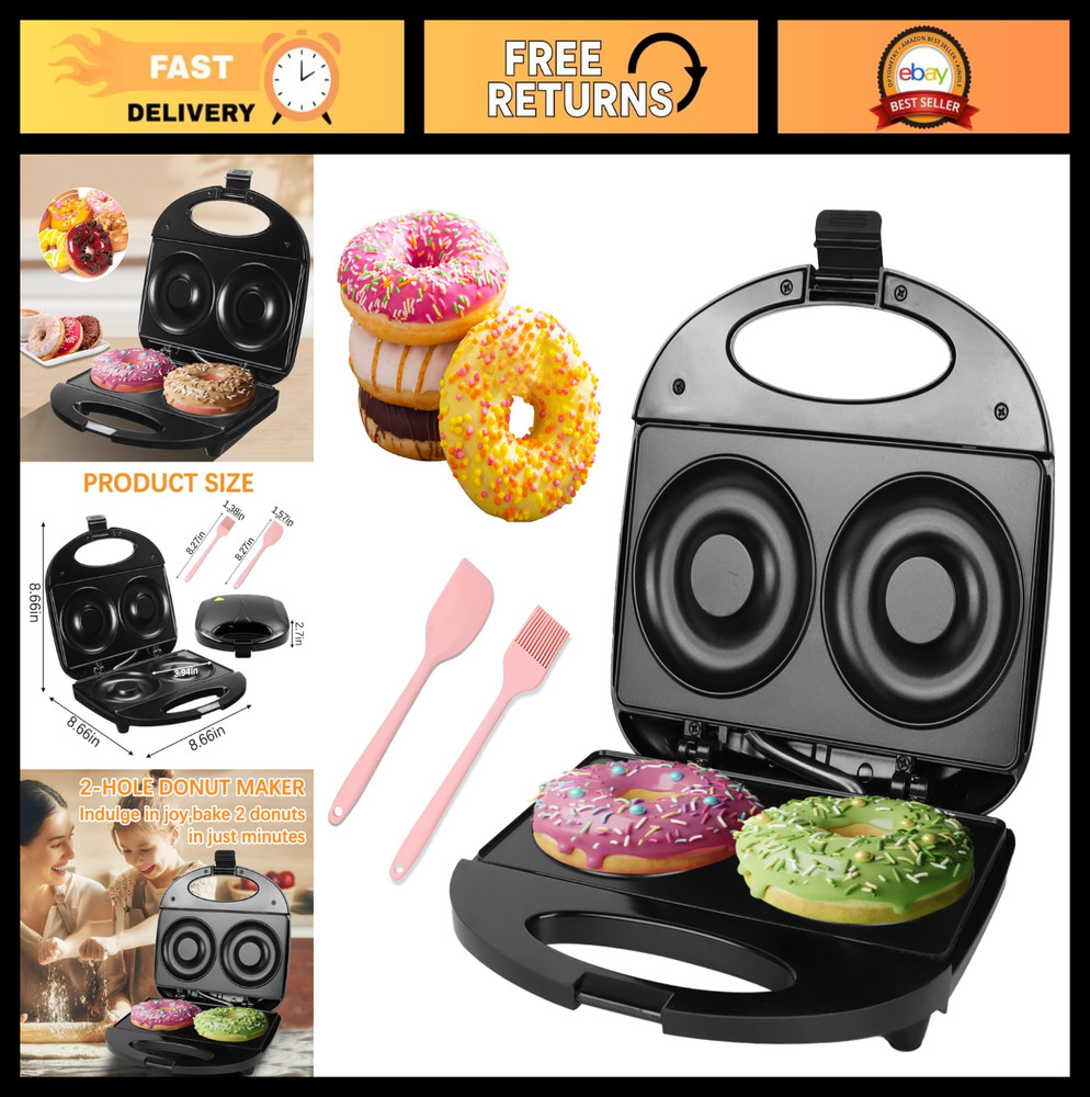 Donut Maker Machine - Bake 2 Donuts, Non-Stick, Double-Sided Heating, Easy Clean