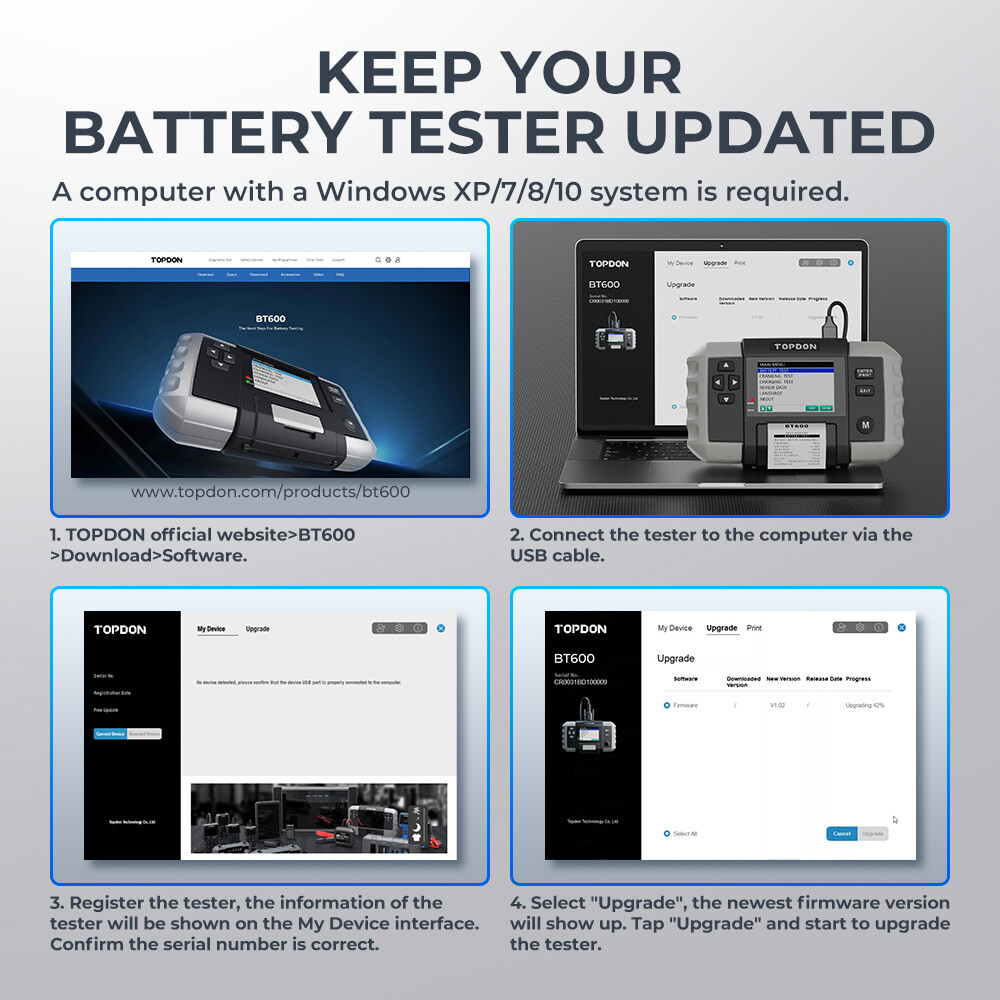 TOPDON BT600 Vehicle Battery Tester Battery Analyzer Supports Multiple Tests