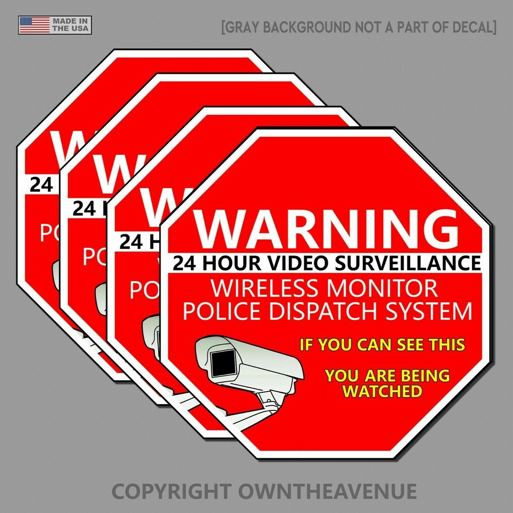 Warning 24 Hour Video Surveillance Security Sticker Red Decal 3 Pack