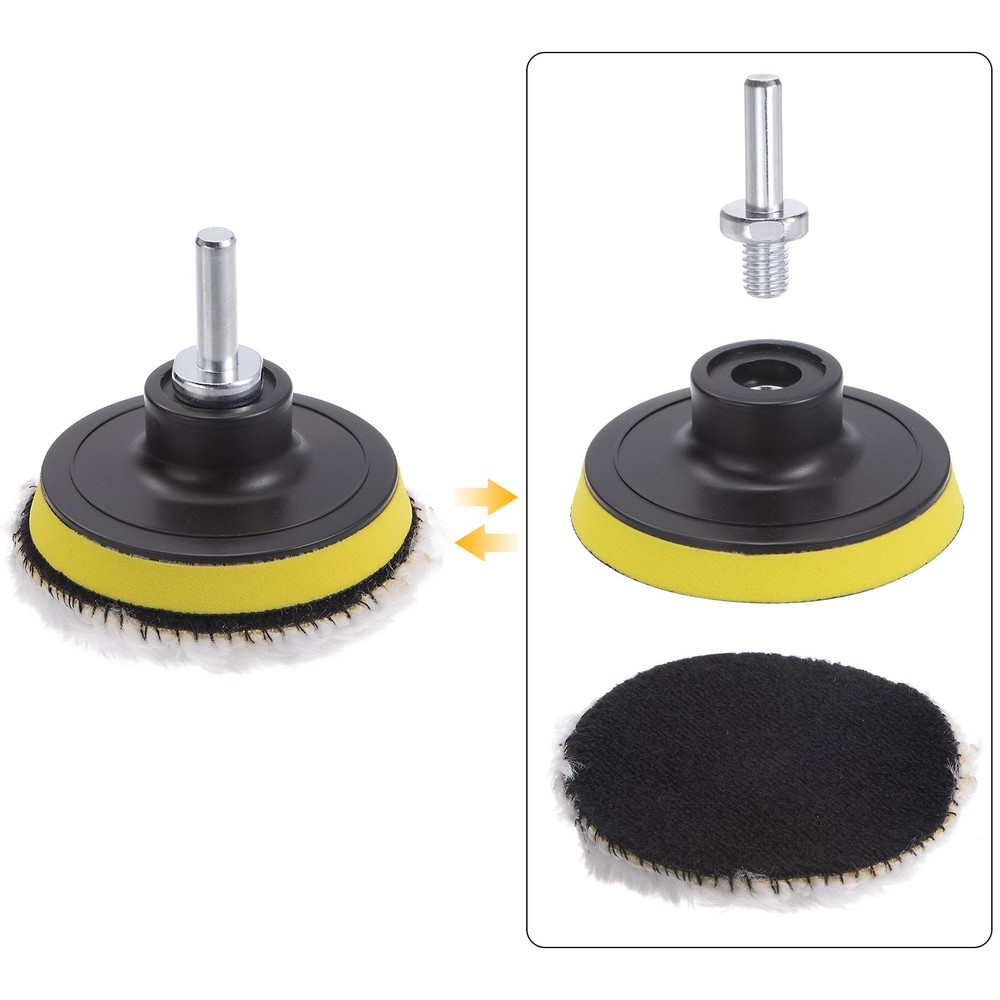 4pcs 3" Wool Buffer Polishing Pads Buffing Wheel Kit with M10 Drill Adapter