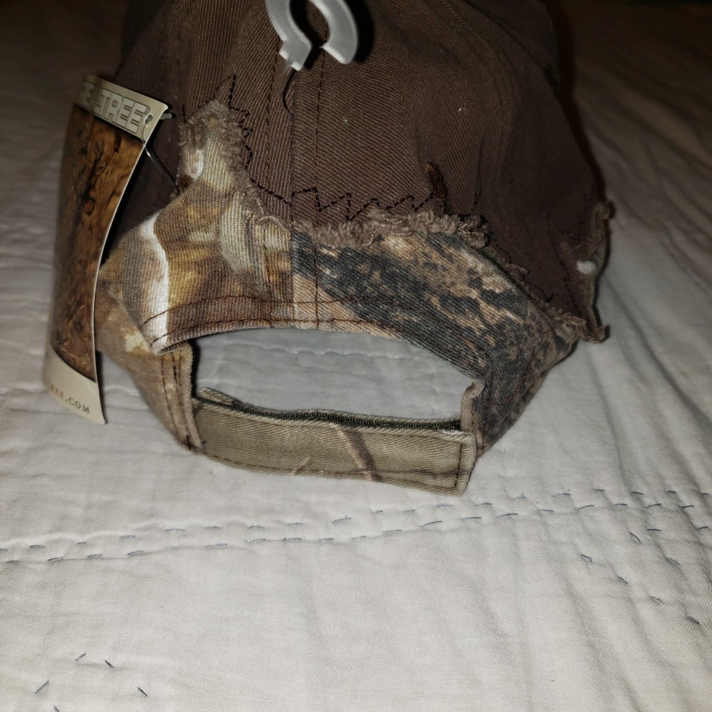 Realtree Distressed Brown Camo Hat Cap Raw Edge Mirrored Bs Hook & Loop NWT