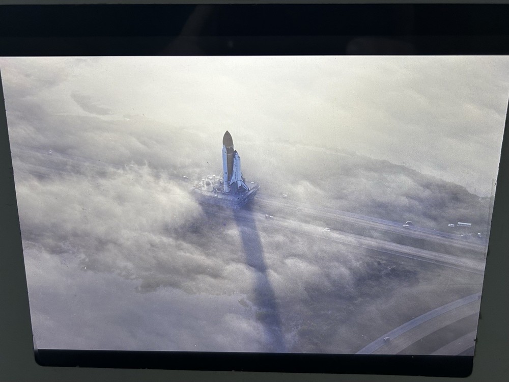 1982 NASA KSC Space Shuttle Orbiter Clouds Fog Crawler Presentation Transparency