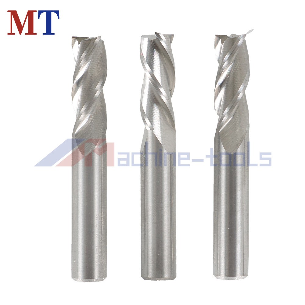 3 Pack 3/8" 3 Flute End Mill Regular 2-1/2" Overall Length Carbide