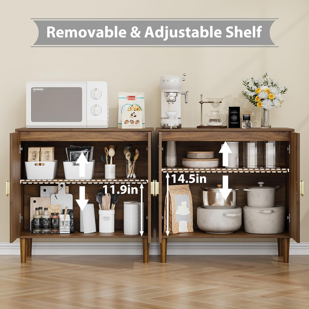Stylish Walnut Sideboard Buffet Cabinet with Adjustable Shelf and Storage