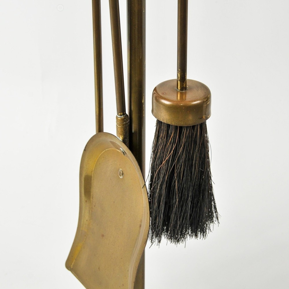 Vintage Solid Brass Fireplace Tool Set Small Four Piece Hearth Set
